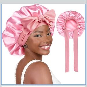 Yanibest Satin Bonnet, Silk Hair Bonnet Double Layer. Blush pink.